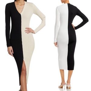 STAUD Shoko Ribbed Color Block Sweater Dress.